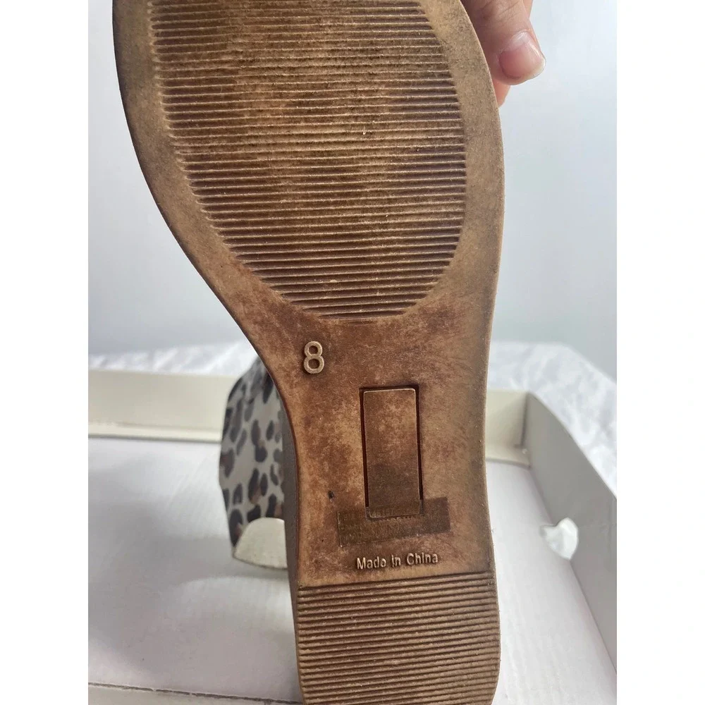 Womens Platform Sandals Leopard Print White Brown Size 8 Open Toe Slide Wedge